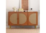 Cassettiera Flieks A 3 Ante, Credenza Soggiorno Armadi Rattan, Cassettiera Con Ripiani Regolabili, Cassettiera Camera Da Letto Corridoio Soggiorno, 130*40*76Cm