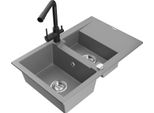 Mexen Gaspar Lavello In Granito A 1,5 Vasche Con Sgocciolatoio E Miscelatore Da Cucina Duero, Grigio - 6507-71-671600-70