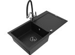Mexen Leo Lavello Da Cucina In Granito A 1 Vasca Con Scolapiatti E Miscelatore Duo, Nero - 6501-77-671701-07-B