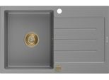 Mexen Bruno Lavello Cucina In Granito 1-Vasca Con Sgocciolatoio 795 X 495 Mm, Grigio, Sifone Dorato - 6513791010-71-G