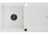 Mexen Bruno Lavello In Granito A 1 Vasca Con Gocciolatoio 795 X 495 Mm, Bianco, Sifone Nero - 6513791010-20-B