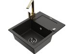 Mexen Enzo Lavello In Granito A 1 Vasca Con Scolapiatti E Miscelatore Da Cucina Rita, Nero/Oro Metallico - 6506-75-670300-50-B