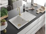Mexen Bruno Lavello In Granito A 1 Vasca Con Sgocciolatoio 795 X 495 Mm, Bianco, Sifone Dorato - 6513791010-20-G