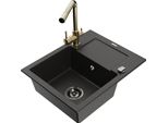 Mexen Enzo Lavello In Granito A 1 Vasca Con Scolapiatti E Rubinetto Da Cucina Duero, Nero/Oro Metallizzato - 6506-75-671600-50-B
