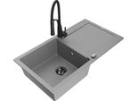 Mexen Leo Lavello In Granito 1-Vasca Con Sgocciolatoio E Rubinetto Da Cucina Aster, Grigio - 6501-71-73450-70-B