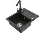 Mexen Enzo Lavello In Granito A 1 Vasca Con Sgocciolatoio E Rubinetto Da Cucina Duero, Nero/Oro Metallizzato - 6506-75-671600-70