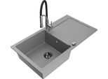 Mexen Leo Lavello In Granito A 1 Vasca Con Sgocciolatoio E Rubinetto Da Cucina Aster, Grigio - 6501-71-73450-07-B