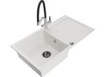 Mexen Leo Lavello In Granito A 1 Vasca Con Scolapiatti E Miscelatore Cucina Duo, Bianco - 6501-20-671701-07-B