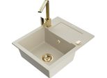 Mexen Enzo Lavello In Granito A Una Vasca Con Scolapiatti E Miscelatore Cucina Rita, Beige - 6506-69-670300-50