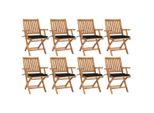 The Living Store Sedie Da Giardino Pieghevoli Con Cuscini 8 Pz. Legno Massiccio Di Teak