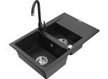 Mexen Gaspar Lavello In Granito 1,5 Vasche Con Scolapiatti E Miscelatore Telma, Nero/Argento - 6507-73-670200-70