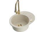 Mexen Kevin Lavello Da Cucina In Granito Con 1 Vasca E Sgocciolatoio E Rubinetto Elia, Beige - 6517-69-670101-50
