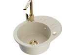 Mexen Kevin Lavello In Granito Singolo Con Scolapiatti E Rubinetto Da Cucina Rita, Beige - 6517-69-670300-50