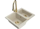 Mexen Carlos Lavello Da Cucina In Granito 1,5 Vasche Con Rubinetto Elia, Beige - 6518-69-670101-50