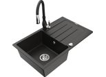 Mexen Bruno Lavello In Granito A 1 Vasca Con Scolapiatti E Rubinetto Da Cucina Savita, Nero/Oro Metallizzato - 6513-75-672601-70