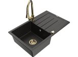 Mexen Bruno Lavello Da Cucina In Granito 1-Vasca Con Scolapiatti E Rubinetto Elia, Nero/Oro Metallizzato - 6513-75-670101-50