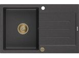 Mexen Bruno Lavello In Granito 1-Vasca Con Sgocciolatoio 795 X 495 Mm, Nero Maculato, Sifone Dorato - 6513791010-76-G