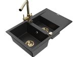 Mexen Gaspar Lavello In Granito 1,5 Vasche Con Scolapiatti E Rubinetto Da Cucina Duero, Nero/Argento - 6507-73-671600-50