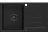 Mexen Bruno Lavello In Granito 1 Vasca Con Sgocciolatoio 795 X 495 Mm, Nero, Sifone Nero - 6513791010-77-B