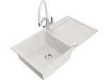 Mexen Leo Lavello In Granito A 1 Vasca Con Scolapiatti E Rubinetto Cucina Duo, Bianco - 6501-20-671701-02