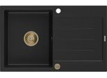 Mexen Bruno Lavello Da Cucina In Granito A 1 Vasca Con Sgocciolatoio 795 X 495 Mm, Nero, Sifone Dorato - 6513791010-77-G
