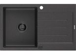 Mexen Bruno Lavello In Granito 1 Vasca Con Sgocciolatoio 795 X 495 Mm, Nero Maculato, Sifone Nero - 6513791010-76-B