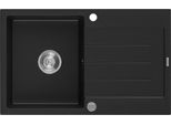 Mexen Bruno Lavello In Granito A 1 Vasca Con Sgocciolatoio 795 X 495 Mm, Nero, Sifone Cromato - 6513791010-77
