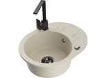 Mexen Kevin Lavello In Granito 1-Vasca Con Sgocciolatoio E Rubinetto Cucina Rita, Beige - 6517-69-670300-70