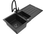 Mexen Andres Lavello Da Cucina In Granito 1,5 Vasca Con Scolapiatti E Miscelatore Duo, Nero/Argento - 6515-73-671701-70-B