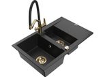 Mexen Gaspar Lavello In Granito 1,5 Vasche Con Sgocciolatoio E Rubinetto Da Cucina Duo, Nero/Argento - 6507-73-671701-57-G