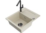 Mexen Enzo Lavello Da Cucina In Granito 1 Vasca Con Scolapiatti E Rubinetto Da Cucina Flora, Beige - 6506-69-670401-70-B