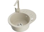 Mexen Kevin Lavello In Granito 1-Vasca Con Scolapiatti E Rubinetto Da Cucina Rita, Beige - 6517-69-670300-69