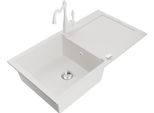 Mexen Leo Lavello In Granito Ad 1 Vasca Con Scolapiatti E Rubinetto Da Cucina Carla, Bianco - 6501-20-670700-20