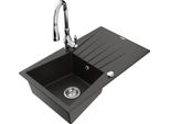 Mexen Cesar Lavello In Granito A 1 Vasca Con Scolapiatti E Rubinetto Da Cucina Savita, Nero/Oro Metallizzato - 6514-75-672601-00