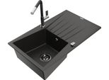 Mexen Cesar Lavello In Granito A 1 Vasca Con Scolapiatti E Rubinetto Da Cucina Flora, Nero/Oro Metallizzato