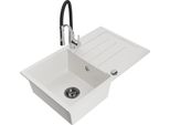 Mexen Bruno Lavello In Granito A 1 Vasca Con Scolapiatti E Rubinetto Da Cucina Aster, Bianco - 6513-20-73450-07-B