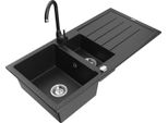 Mexen Andres Lavello In Granito 1,5 Vasca Con Scolapiatti E Rubinetto Da Cucina Telma, Nero/Argento - 6515-73-670200-70
