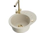 Mexen Kevin Lavello In Granito A 1 Vasca Con Sgocciolatoio E Rubinetto Cucina Duero, Beige - 6517-69-671600-50