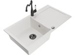 Mexen Leo Lavello In Granito Con 1 Vasca Con Scolapiatti E Rubinetto Da Cucina Carla, Bianco - 6501-20-670700-70