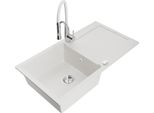 Mexen Leo Lavello In Granito A 1 Vasca Con Sgocciolatoio E Rubinetto Da Cucina Aster, Bianco - 6501-20-73450-02