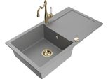 Mexen Leo Lavello In Granito A 1 Vasca Con Scolapiatti E Rubinetto Da Cucina Carla, Grigio - 6501-71-670700-50