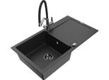 Mexen Leo Lavello In Granito 1 Vasca Con Scolapiatti E Miscelatore Duo, Nero/Metallo Argento - 6501-73-671701-07-B