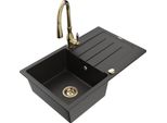 Mexen Bruno Lavello In Granito A 1 Vasca Con Sgocciolatoio E Miscelatore Da Cucina Savita, Nero/Oro Metallizzato