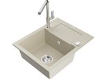 Mexen Enzo Lavello Da Cucina In Granito A 1 Vasca Con Sgocciolatoio E Rubinetto Da Cucina Flora, Beige - 6506-69-670401-00