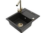 Mexen Enzo Lavello In Granito A 1 Vasca Con Scolapiatti E Rubinetto Da Cucina Duero, Nero/Oro Metallico - 6506-75-671600-50