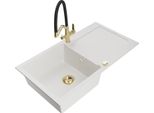 Mexen Leo Lavello In Granito A 1 Vasca Con Scolapiatti E Rubinetto Cucina Duo, Bianco - 6501-20-671701-57-G