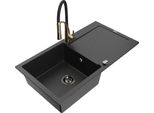 Mexen Leo Lavello In Granito A 1 Vasca Con Scolapiatti E Rubinetto Da Cucina Aster, Nero/Argento Metallizzato