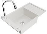 Mexen Elias Lavello In Granito A 1 Vasca Con Scolapiatti E Rubinetto Da Cucina Elia, Bianco - 6511-20-670101-00