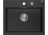 Mexen Oscar Lavello In Granito 1-Vasca 580 X 490 Mm, Nero/Argento Metallizzato, Sifone Cromo - 6519581000-73