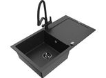 Mexen Leo Lavello In Granito A 1 Vasca Con Scolapiatti E Rubinetto Da Cucina Duo, Nero/Argento Metallizzato